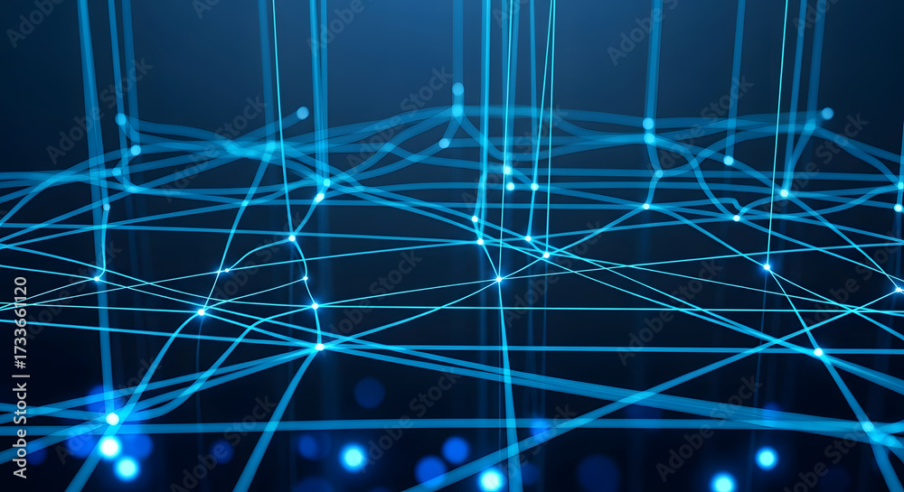 Naklejka premium Abstract Digital Network Connections with Glowing Blue Lights
