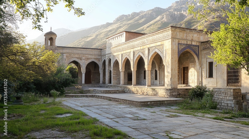 Obraz premium Ancient Mosque in Mountainous Landscape