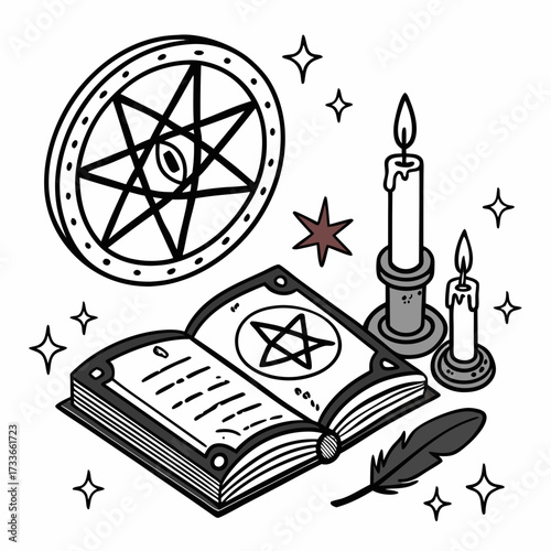 Occult Symbols and Objects with Book and Candles magic