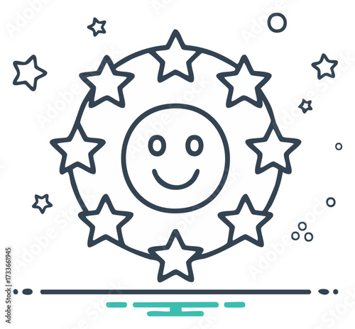 Happy face icon surrounded by stars representing success and positivity