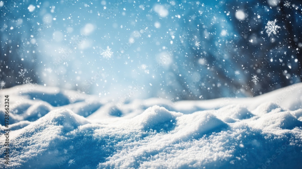 custom made wallpaper toronto digitalSerene winter landscape with a foreground of snowdrifts beneath falling snowflakes and blue sky background casting a magical ambiance