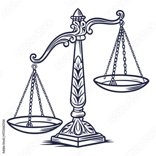 Ornate Scales of Justice Illustration balance legal