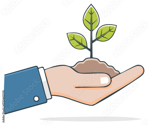 Hand holding a sprouting plant, symbol of growth, new life, and sustainability