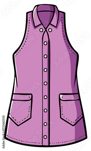 Purple Sleeveless Shirt Illustration with Pockets, Collared Shirt Vector