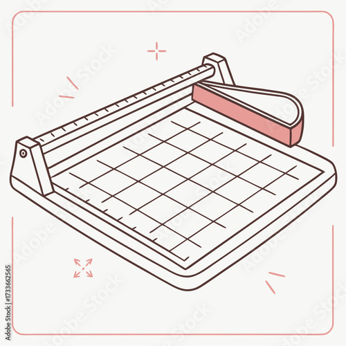 Paper trimmer with cutting grid and pink handle craft