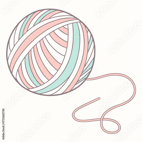 Pastel Yarn Ball with Unraveling Thread ball of yarn