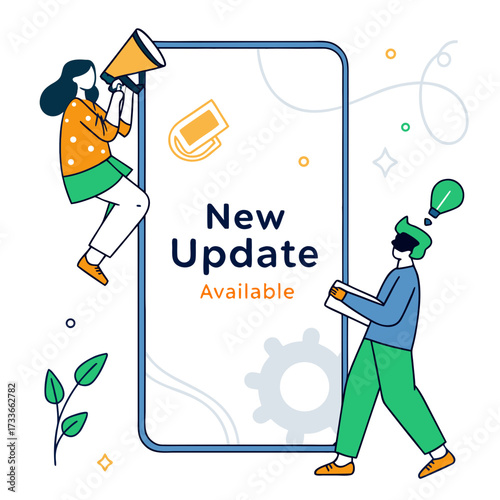 People celebrating new update with lightbulb and plant on smartphone