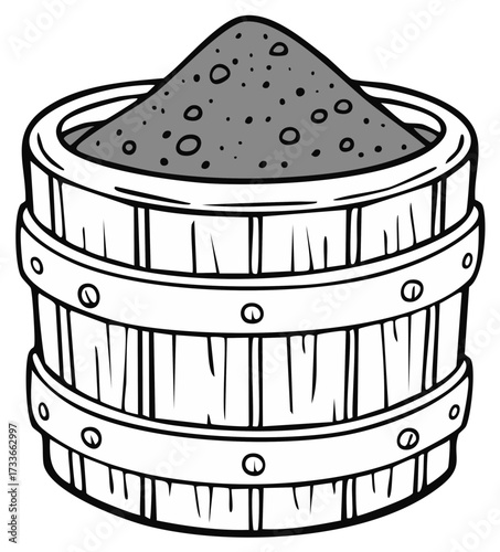 Wooden Barrel Filled With Loose Granular Material Illustration
