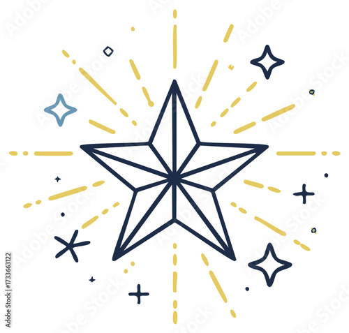 Hand Drawn Doodle Style Star Burst, Magical Starry Shine, Festive Celebration Icon