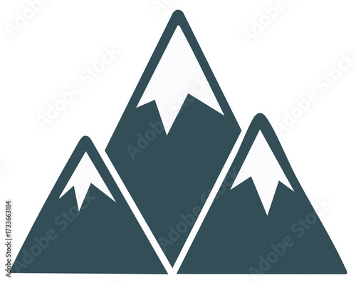 Three Mountains with Snowcapped Peaks Mountain Range Icon Illustration