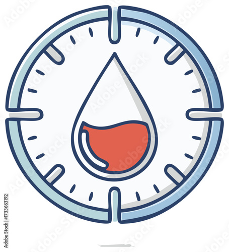 Cartoon Timer with Water Drop Illustration Measuring Fluid Intake or Medical Test Time