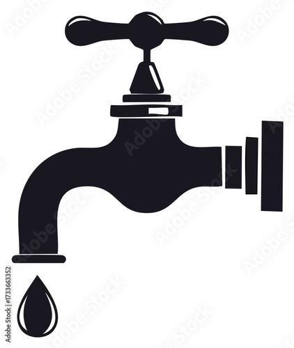 Faucet with Dripping Water Drop Water tap in monochrome style plumbing vector icon