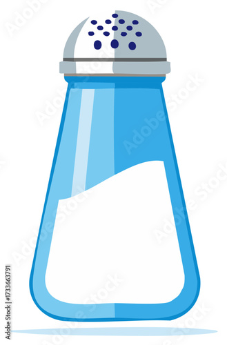 Blue Salt Shaker Graphic Illustration with Metallic Lid Food Seasoning