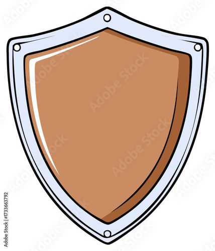 Brown Shield Illustration with Silver Edges, Medieval Defense, Cartoon Protection, Safety Symbol
