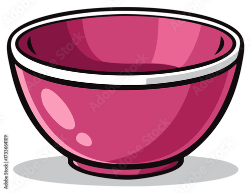 Simple illustration of a magenta bowl with a white rim and a black outline, casting a shadow