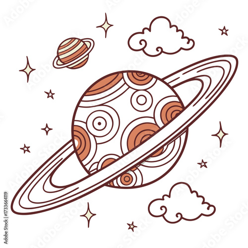 Ringed Planet with Swirling Patterns and Stars Keywords: planet, ringed planet, saturn, space