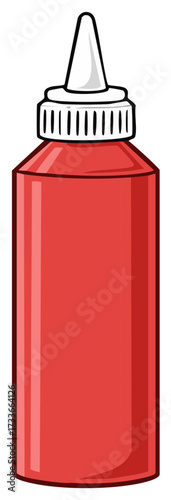 Red plastic condiment bottle, white cap and nozzle illustration, cooking ingredient