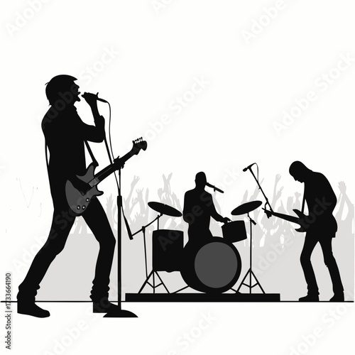 Rock band performing with audience silhouette music