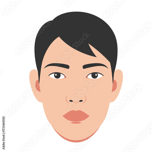 A flat vector illustration of a young East Asian man's face with a neutral expression.