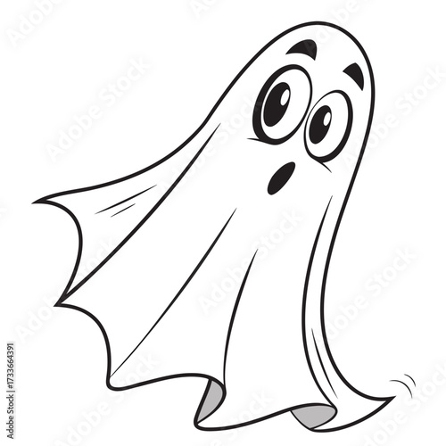 Scared Cartoon Ghost with Wide Eyes and Open Mouth
