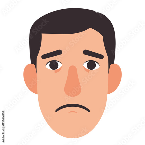 A cartoon illustration of a man's face expressing sadness, with downturned mouth and eyebrows, against a white background.