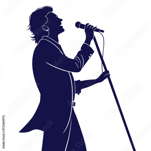 Silhouette of a male singer in a suit with a microphone