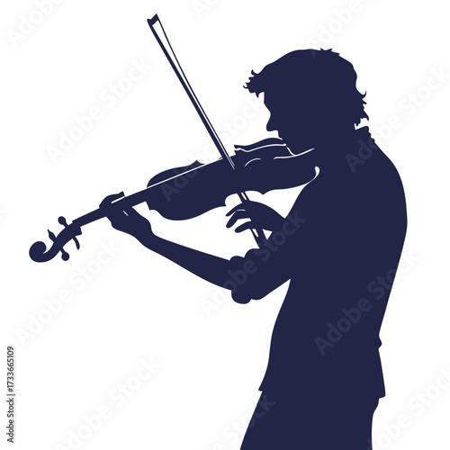 Silhouette Of A Man Playing Violin On White Background
