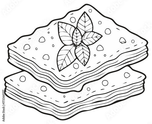 Stack of Lasagna with Basil Leaves Illustration