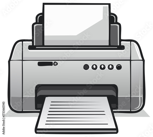 Modern computer printer device outputting a printed document with blank paper loaded