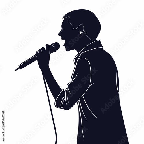 Silhouette of a person singing into a microphone Keywords: singer, singing, microphone, music