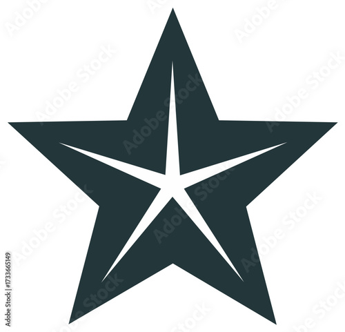 Stylized dark star emblem featuring a five pointed design with white inner outline, minimalist illustration