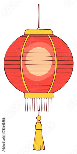 Traditional red Chinese lantern illustration with golden details and decorative tassel design