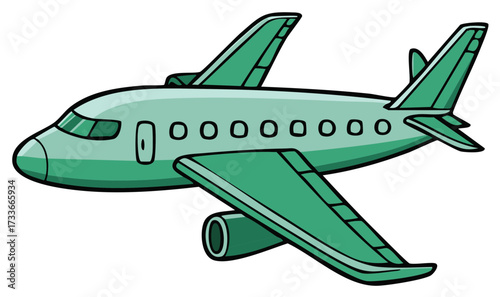 Green passenger airplane cartoon vector style illustration