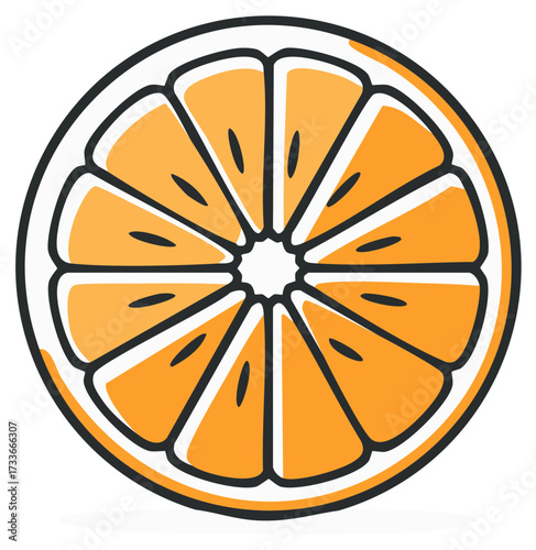 Vibrant Orange Slice Illustration, Citrus Fruit Cross Section, Fresh Fruit Segments, Healthy Eating Concept, Vitamin C Source, Juicy Fruit, Food Design