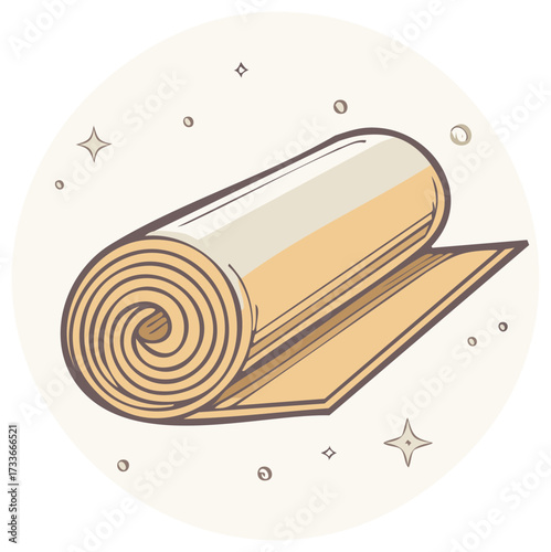 Stylized Exercise Mat Illustration Yoga Meditation Pilates Relaxation Wellness Activity, Rolled Pad, Sport Equipment Fitness Accessories Health