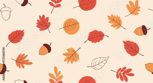 Autumn leaves and acorns pattern for seasonal designs.