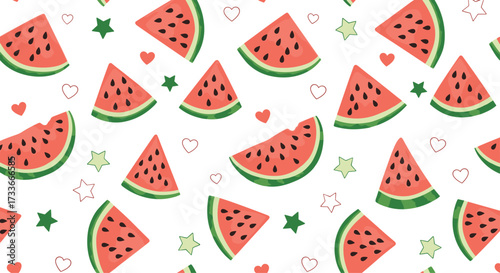 A delightful summer pattern featuring fresh watermelon slices and playful heart shapes.