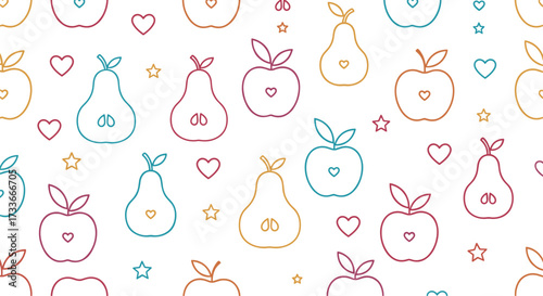 A sweet and colorful fruit pattern with apples and pears.