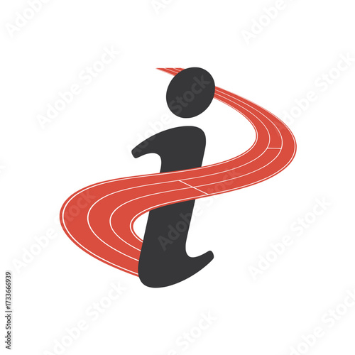 Letter I logo with racing track swirl, Modern letter I logo wrapped by a dynamic red racing track, symbolizing speed, progress, energy, direction, and innovative design concepts.

