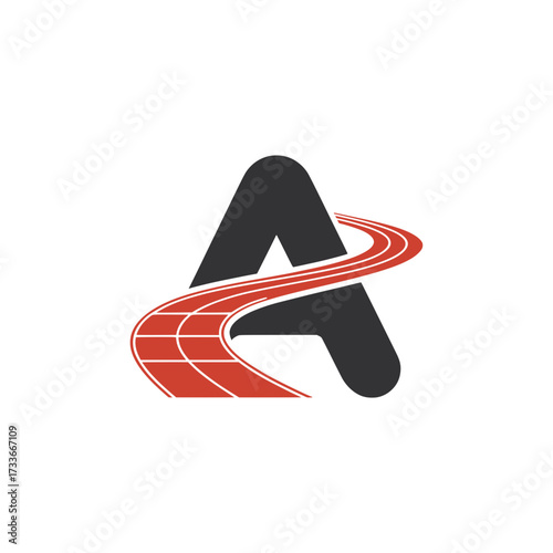 Letter A logo with racing track designม Creative letter A logo combined with a dynamic red racing track, symbolizing speed, movement, progress, sports, and modern branding.

