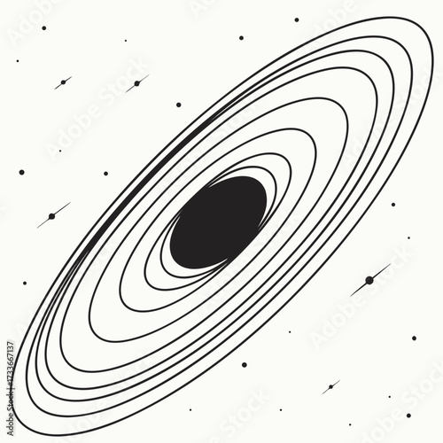 Stylized Black Hole with Orbiting Objects space galaxy