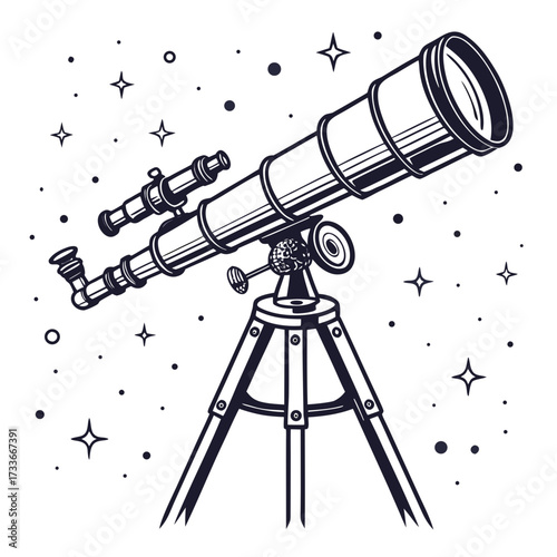Stylized Telescope with Stars and Dots astronomy stargazing