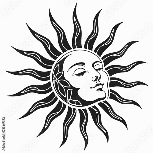 Stylized Sun Face with Flower Details human celestial