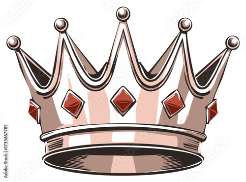 Illustration of a regal crown with red gems and golden accents