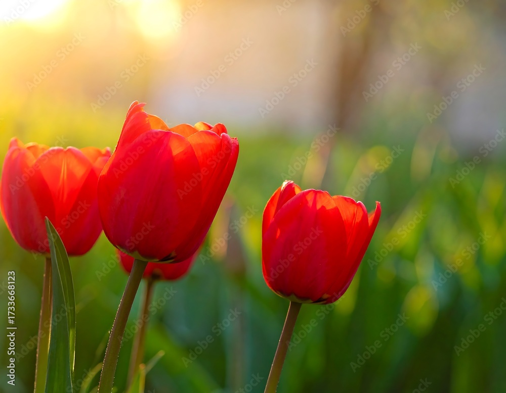 Obraz premium Red tulips in sunlight