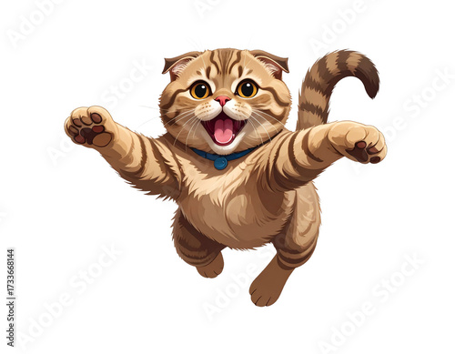 興奮してジャンプするスコティッシュフォールドのイラスト