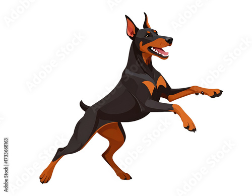 うれしくて興奮するドーベルマンのイラスト