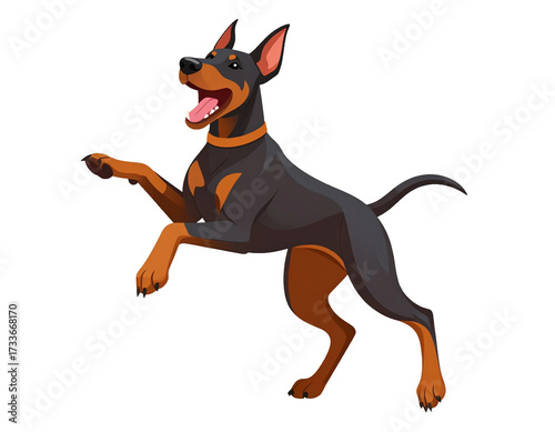うれしくて興奮するドーベルマンのイラスト