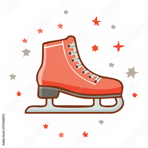 Winter Holiday Fun Skating Isolated Red Ice Skate with Stars Graphic