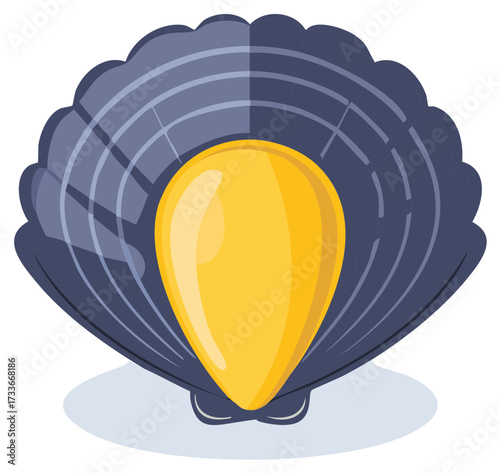 Open Scallop Shell Revealing a Large Smooth Golden Pearl
